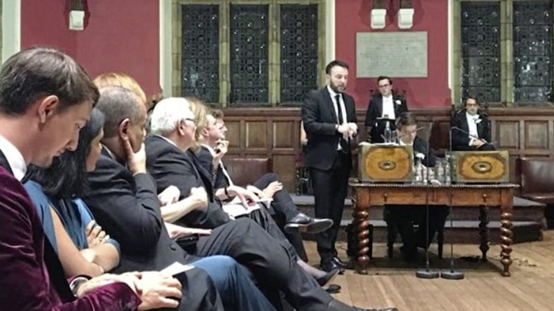 SDLP leader Colum Eastwood addresses the Oxford Union on Thursday 