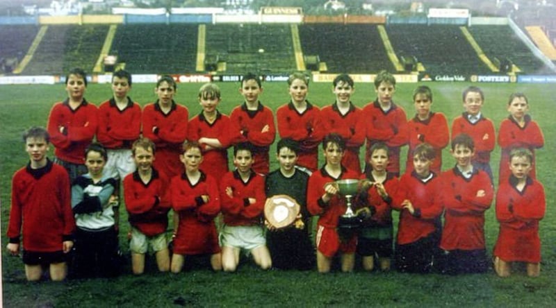 Liam Miller played for &Eacute;ire &Oacute;g GAA club in his youth and is pictured at P&aacute;irc U&iacute; Chaoimh holding a trophy with team mates. Picture via social media 