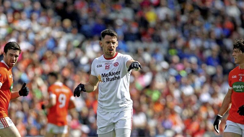 Mattie Donnelly scored the late, late point that sealed Tyrone&#39;s victory of the Division One campaign against Kildare on Sunday. Picture by Seamus Loughran 