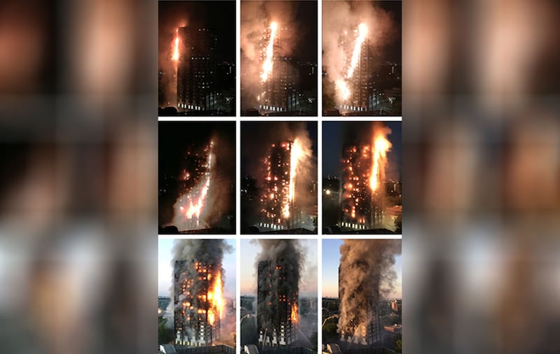 Composite photograph showing how fire swept through Grenfell Tower. Picture by&nbsp;Natalie Oxford, PA Wire