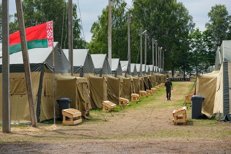 A Belarusian army camp near Tsel village, about 90 kilometres (about 55 miles) south-east of Minsk