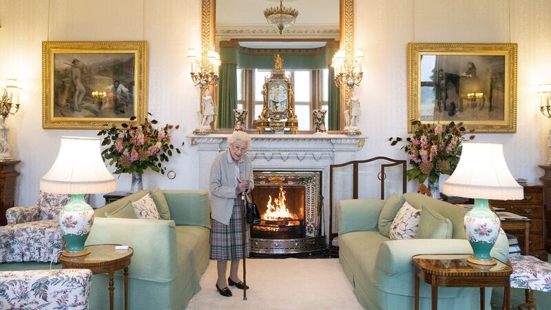 Queen Elizabeth II waiting in the Drawing Room on Tuesday before receiving Liz Truss for an audience at Balmoral, Scotland