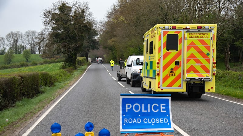 An ambulance at the scene of the tragedy at the Tullyvar Road in Aughnacloy 