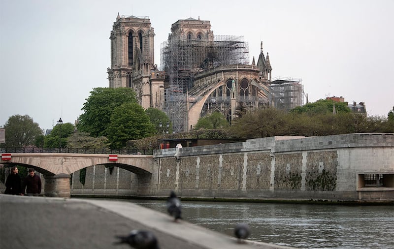 The Notre Dame Cathedral in Paris following a fire which destroyed much of the building on Monday evening. Picture by Victoria Jones, Press Association
