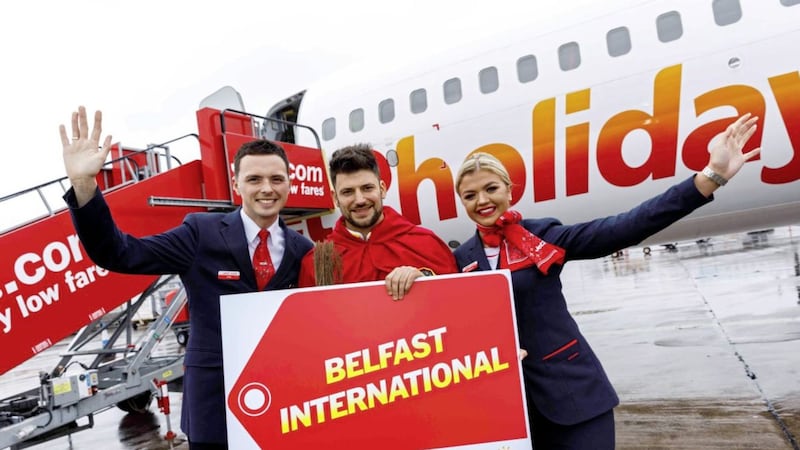 Stanislav Yevetski (centre), the Bulgarian actor best known for playing Victor Krum in Harry Potter, is joined by Jet2.com and Jet2holidays staff to announce Bulgaria as a brand new destination from Belfast International Airport. 