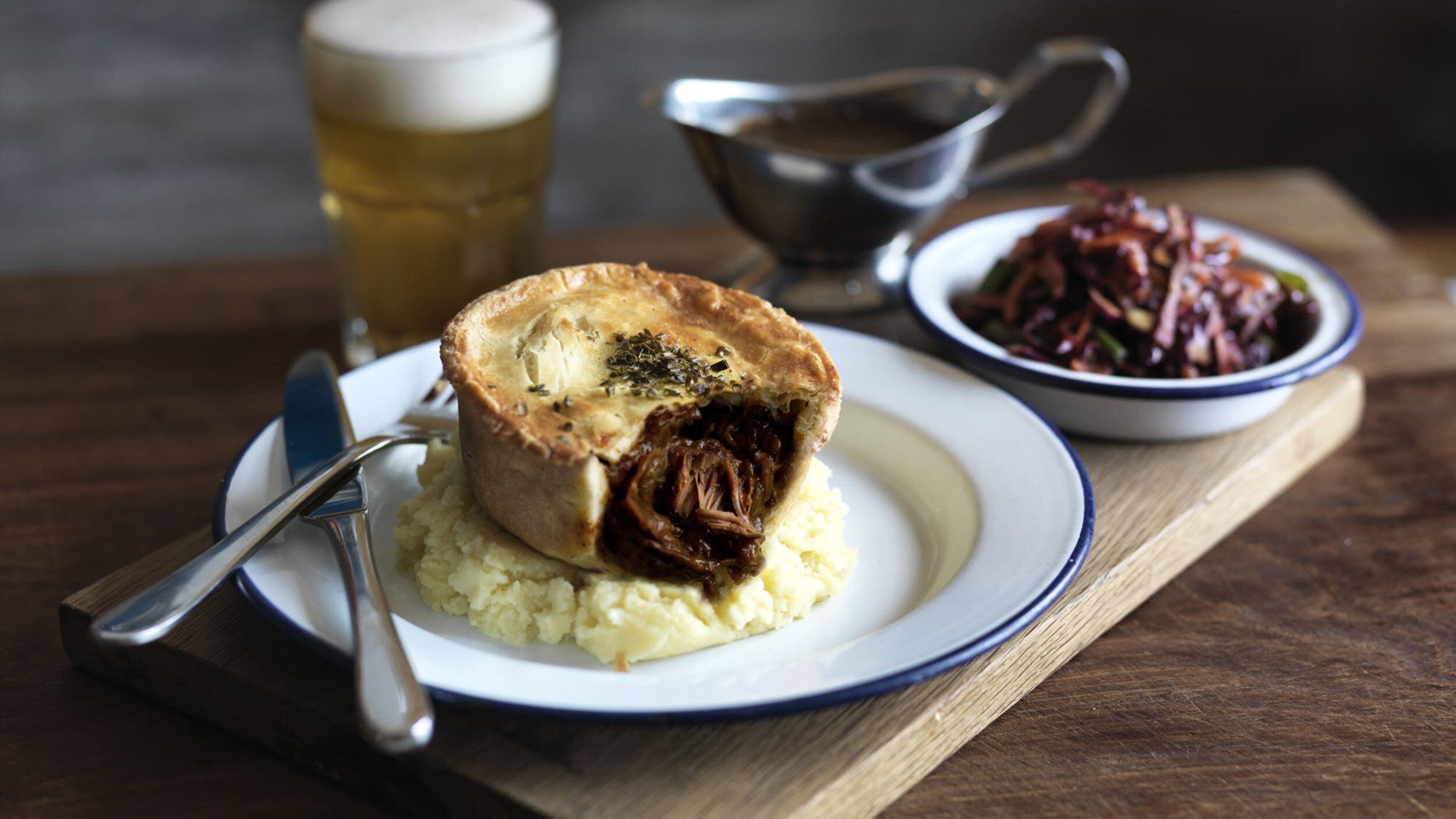 The winning pie includes veggie jackfruit ‘steak’, gluten-free craft ale and black pepper.