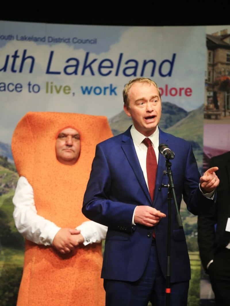Liberal Democrats leader Tim Farron speaks at Kendal Leisure Centre in Cumbria at the General Election 2017