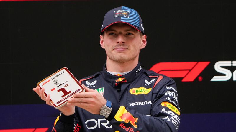 Red Bull driver Max Verstappen of the Netherlands reacts after winning the sprint race at the Chinese Formula One Grand Prix at the Shanghai International Circuit (Andy Wong/AP)