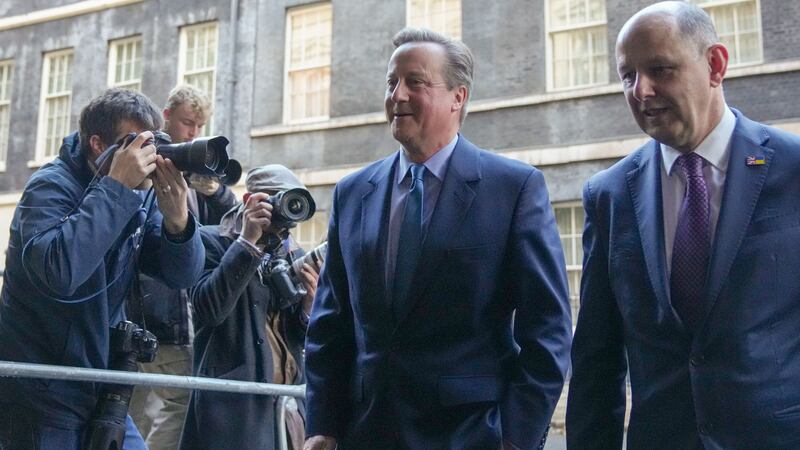 Former prime minister David Cameron leaving Downing Street, after being appointed as Foreign Secretary in Prime Minister Rishi Sunak’s ministerial reshuffle following the sacking of home secretary Suella Braverman (Maja Smiejkowska/PA)