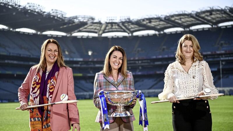 From left, Ard Sti&uacute;rth&oacute;ir of the Camogie Association Sin&eacute;ad McNulty, Rowena McCappin, Head of External Relations and Engagement, Glen Dimplex and President of the Camogie Association Hilda Breslin at Croke Park in Dublin as Glen Dimplex announced a new five-year sponsorship of the Camogie championships and association