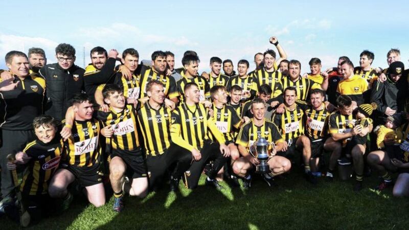 The Ballycran players celebrate Sunday&#39;s Down championship success after their dramatic late victory over Portaferry. Picture by Seamus Loughran 