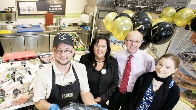 Robert Shanks, commercial director Keenan Seafood, pictured with Nora Armour, store manager, Tesco Newtownbreda; Gerry Keenan, managing director Keenan Seafood; and Leanne Black, technical manager, Tesco Northern Ireland 