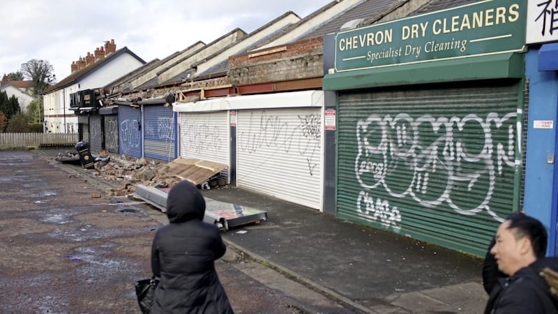 Businesses on the Gilnahirk Road in east Belfast damaged during Storm Dennis. Picture: Cliff Donaldson 