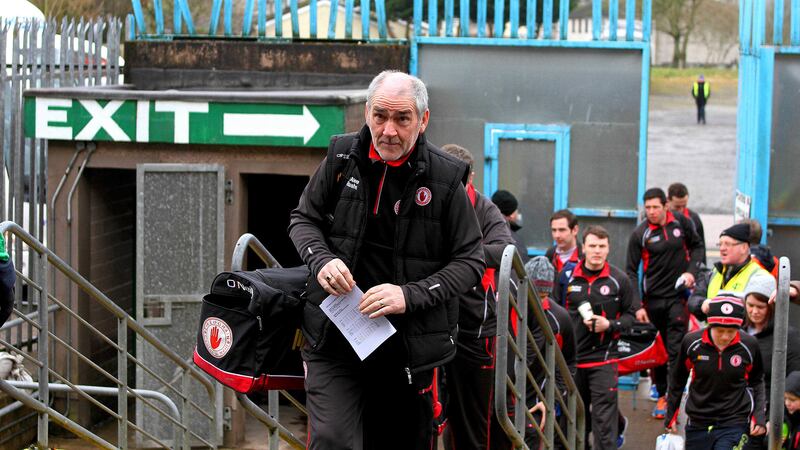 Mickey Harte and his Tyrone squad arrive at Clones last Sunday for their McKenna Cup semi-final against Fermanagh&nbsp;