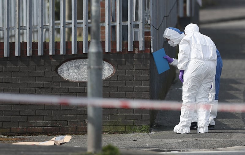The scene in Derry following the death of 29-year-old journalist Lyra McKee who was shot and killed when guns were fired and petrol bombs were thrown in what police are treating as a &quot;terrorist incident&quot; &nbsp;