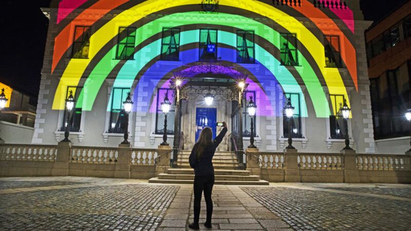 &nbsp;A rainbow projected onto The Mansion House in Dublin to show support for health and key workers during the coronavirus outbreak.
