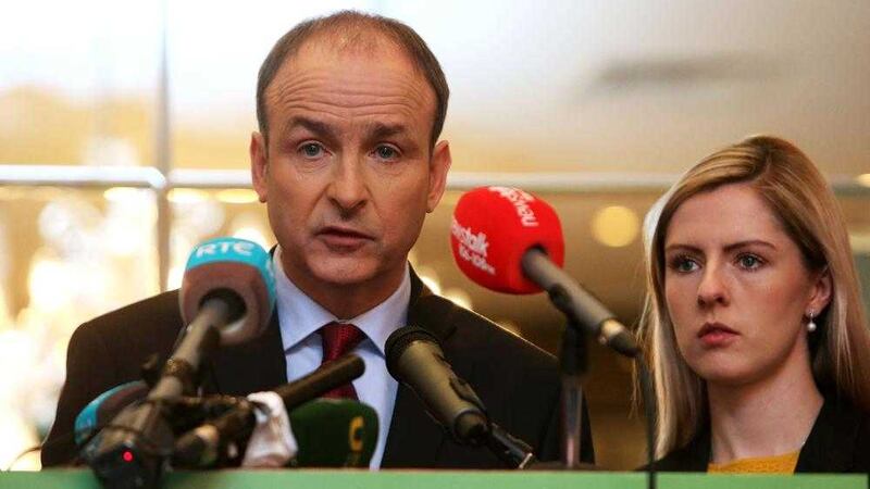 Fianna F&aacute;il leader Mich&eacute;al Martin at the launch of the party&#39;s policy on Rural Ireland, the Gaeltacht, the Irish Language and the Islands, at the Hotel Meyrick, Galway while on the election campaign trail PICTURE: Brian Lawless/PA 
