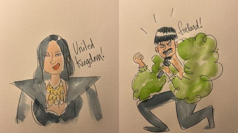 Artists create patinings and drawings of the acts as the perform their Eurovision songs (@thingsbydan/Twitter)