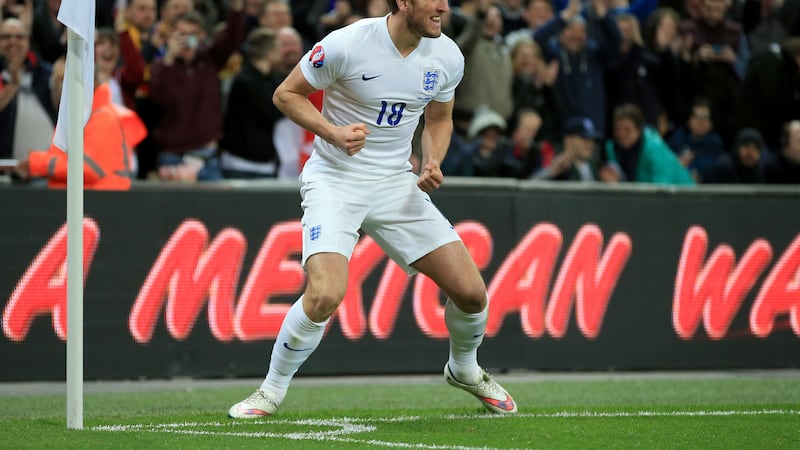 Harry Kane celebrates his first England goal