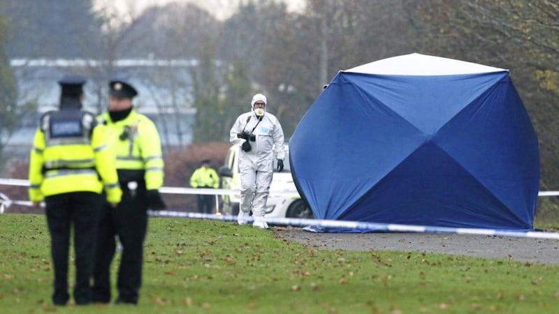 Garda at the scene of the shooting in Griffeen Valley Park, Dublin 