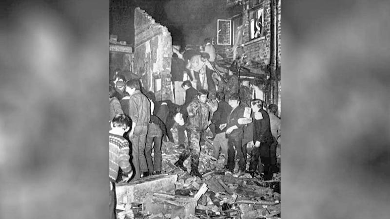The aftermath of the bomb blast at McGurk&#39;s bar in North Queen Street, Belfast, in 1971. Picture from Press Association 