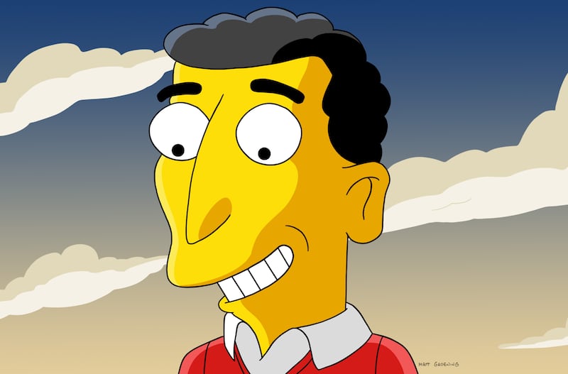 Simpsons writer Mike Reiss, drawn Simpsons style.