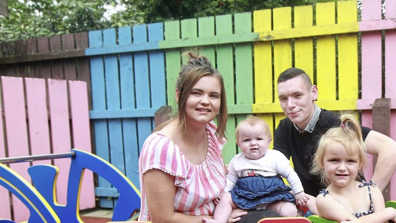 Lifeline service: Thomas Doherty and Claire Meehan with children Tammie Doherty (3) and eight-months-old Aisha Meehan at Shepherd&#39;s View homeless project in Derry. The couple credit the service with turning their lives around. Picture by Margaret McLaughlin 