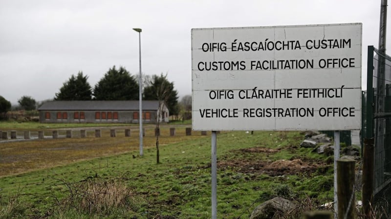 A sign for an abandoned Customs Facilitation Office at the border. Picture by Brian Lawless, Press Association 
