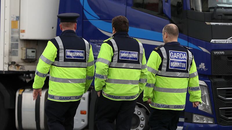 Garda immigration officers at Dublin Port, which is thought to have been used by the lorry in which 39 bodies have been found on an industrial estate in Essex&nbsp;