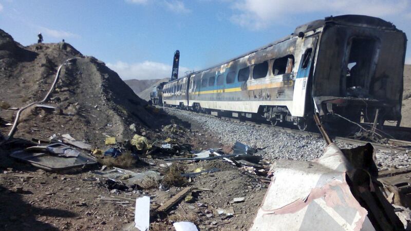 This picture released by Iranian Fars News Agency shows the scene of two trains collision about 150 miles (250 kilometers) east of the capital Tehran, Iran, (Saeed Esmaeilpour, Fars News Agency via AP)&nbsp;