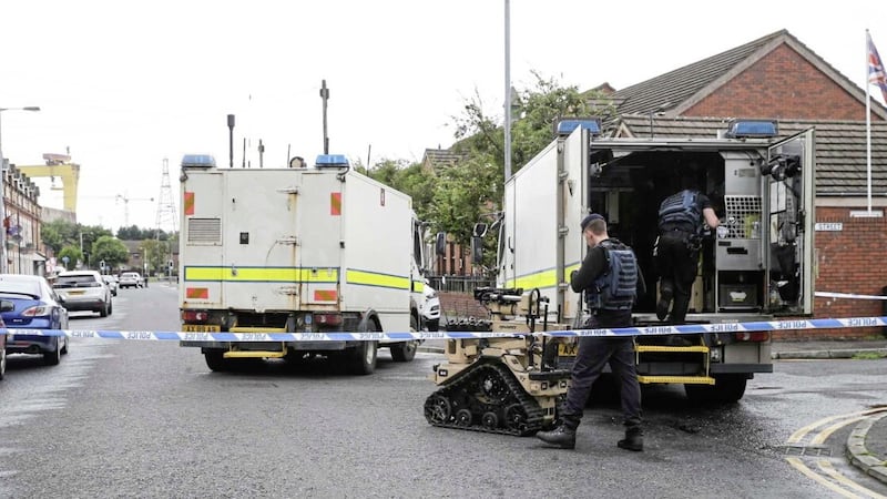 Police closed Dee Street in east Belfast to motorists on Monday following the discovery of a suspected device during a proactive search of a property. Picture by Hugh Russell 