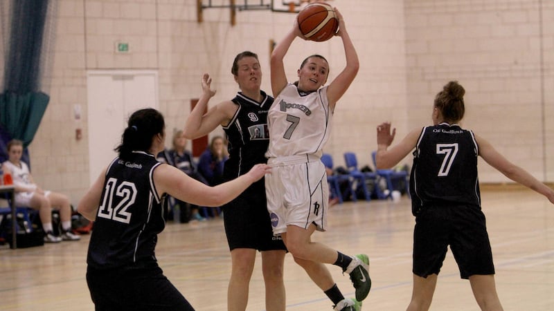 <span style="font-family: Arial, sans-serif; ">Ulster Rockets and NUIG Mystics in action in the Women's Division One Basketball League game at Methodist College, Belfast</span>