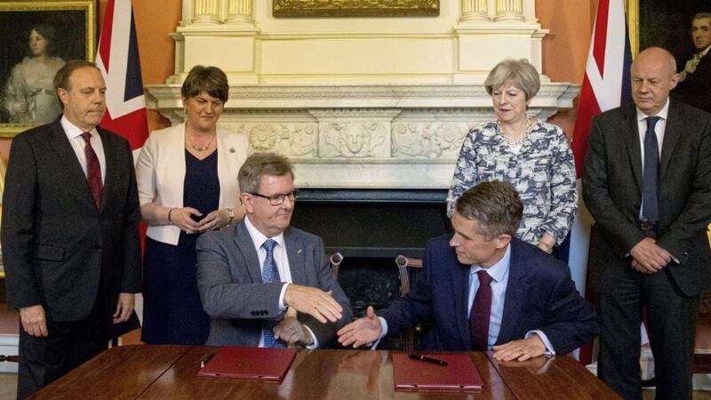 The Conservatives and DUP sign June&#39;s confidence and supply deal inside 10 Downing Street. Picture by Daniel Leal-Olivas/PA Wire 