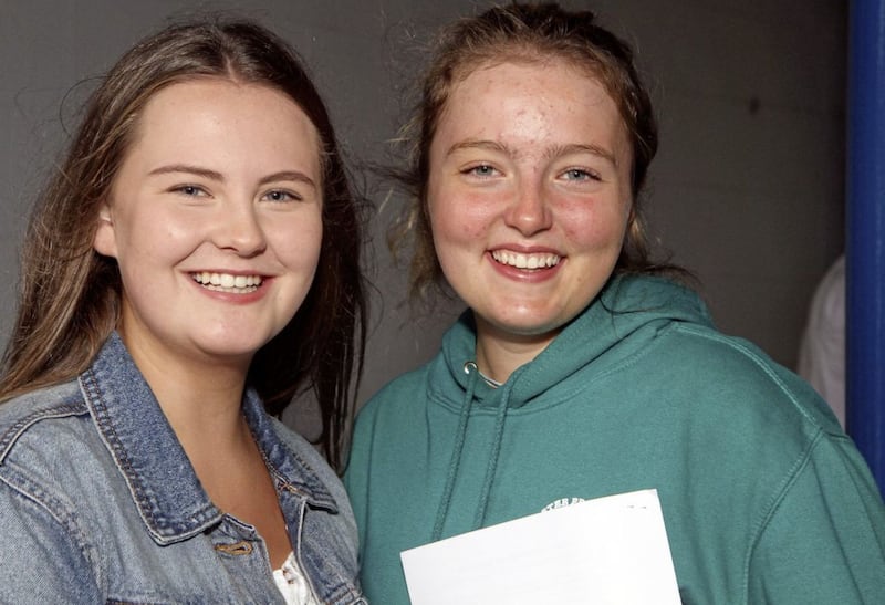 Something to smile about for pupils from Lumen Christi College Aoife Lynch and Aoife Hegarty, collecting their GCSE results 