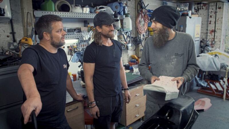 Billy, Titch and Martin in the Speedshop workshop. (C) GW Productions 