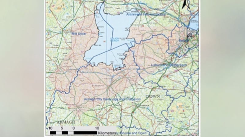 The area around Lough Neagh that has been earmarked for petroleum exploration 