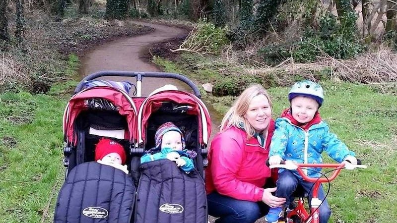 Sarah McCusker who developed gestational diabetes during each of her pregnancies. She is pictured with her children (left to right), Lucia, eight months, Patrick (two) and Conor (four) 