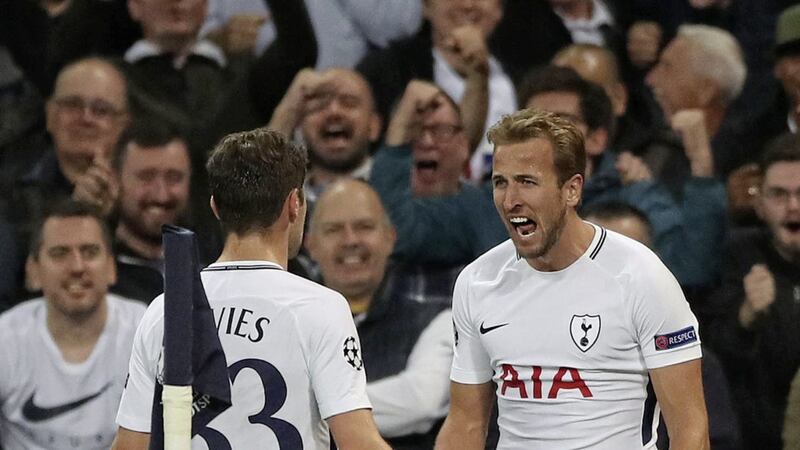 Tottenham Hotspur&#39;s Harry Kane celebrates scoring his side&#39;s third goal against Dortmund 