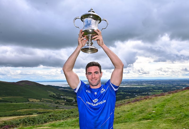 Fionán Mackessy of Kerry with his trophy after winning the 2023 M. Donnelly GAA All-Ireland Poc Fada Finals at Annaverna Mountain in the Cooley Peninsula, Ravensdale, Louth. PICTURE: Piaras Ó Mídheach/Sportsfile