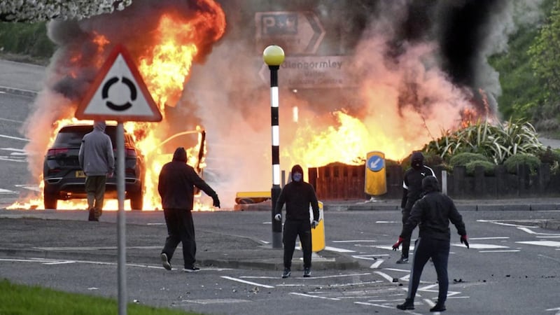 Rioting in Rathcoole in Newtownabbey, Co Antrim, on Saturday night. Picture by Alan Lewis, Photopress 
