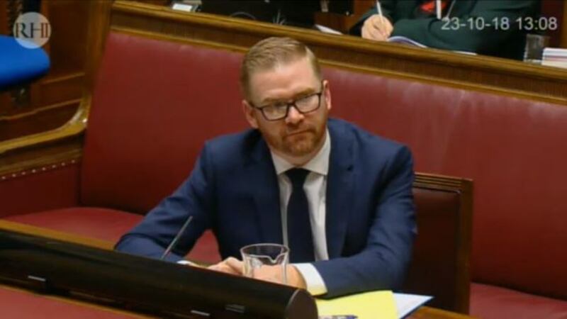 &nbsp;Former DUP economy minister Simon Hamilton giving evidence to the RHI inquiry today&nbsp;