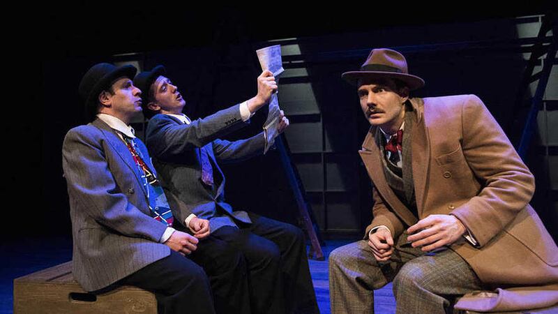 Michael Johnston, Michael Condron and Liam Jeavons on stage in The 39 Steps