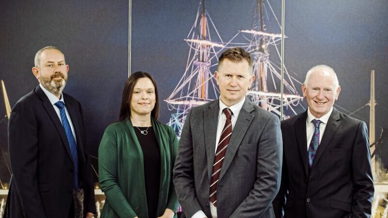 Foyle Port&#39;s new chief development officer Ian Luney (second right) with (from left) port senior managers George Cuthbert (engineering and development director), Arlene Thompson (finance and corporate services director) and Brian McGrath (chief executive) 