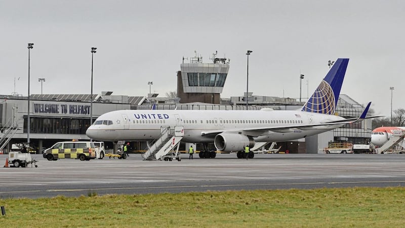 The last United Airlines flight from Belfast International Airport ahead of its departure in January. The north&rsquo;s only direct link to the US was stopped last month due to its poor financial performance but the airport could be getting ready to announce two new US routes today 