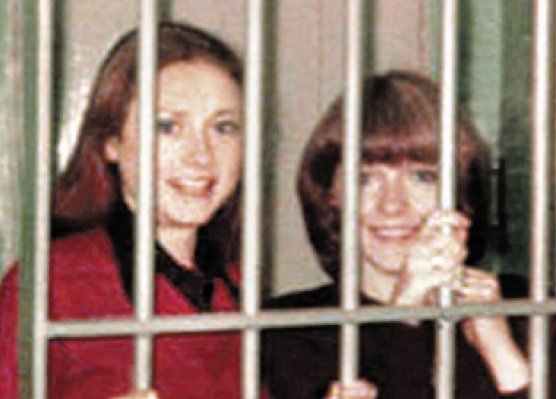 Marian Price (left) with her sister Dolours pictured in prison after their 1973 conviction for bombing the Old Bailey in London. 