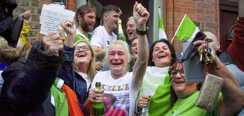 An RT&Eacute; news report which showed celebratory scenes in Portland Row in Dublin after boxer Kellie Harrington won gold in Tokyo 