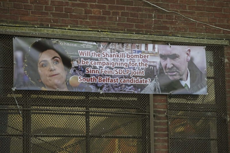A banner in south Belfast targeting the SDLP&#39;s Claire Hanna. Picture by Hugh Russell 