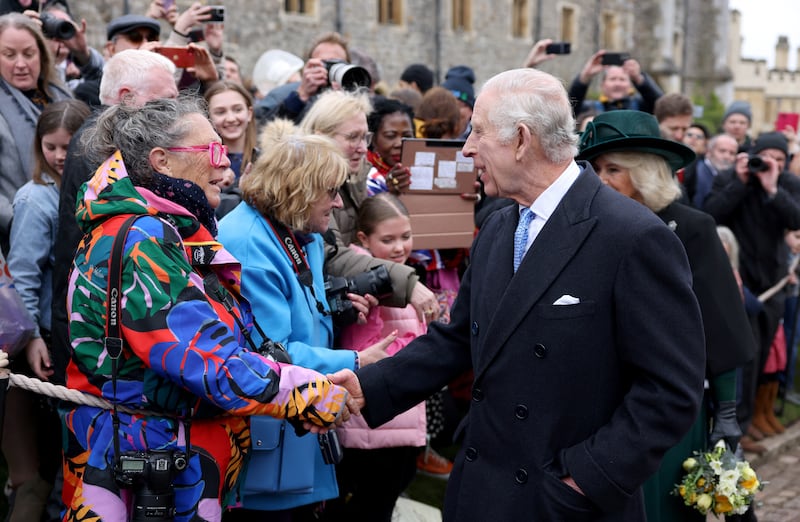 Charles spoke warmly with the public crowd gathered outside St George’s Chapel