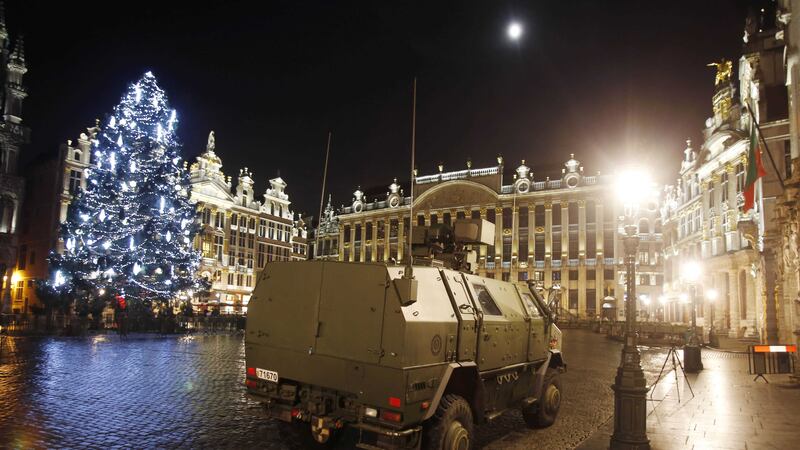 A police vehicle is parked at the Grand Place in downtown Brussels, Belgium as the city was placed on lockdown in November.&nbsp;PICTURE: Michael Probst/AP&nbsp;