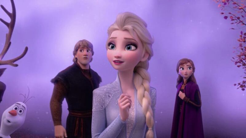 Sven the reindeer, Kristoff (Jonathan Groff), Elsa (Idina Menzel), Anna (Kristen Bell) and Olaf (Josh Gad) in Frozen II 